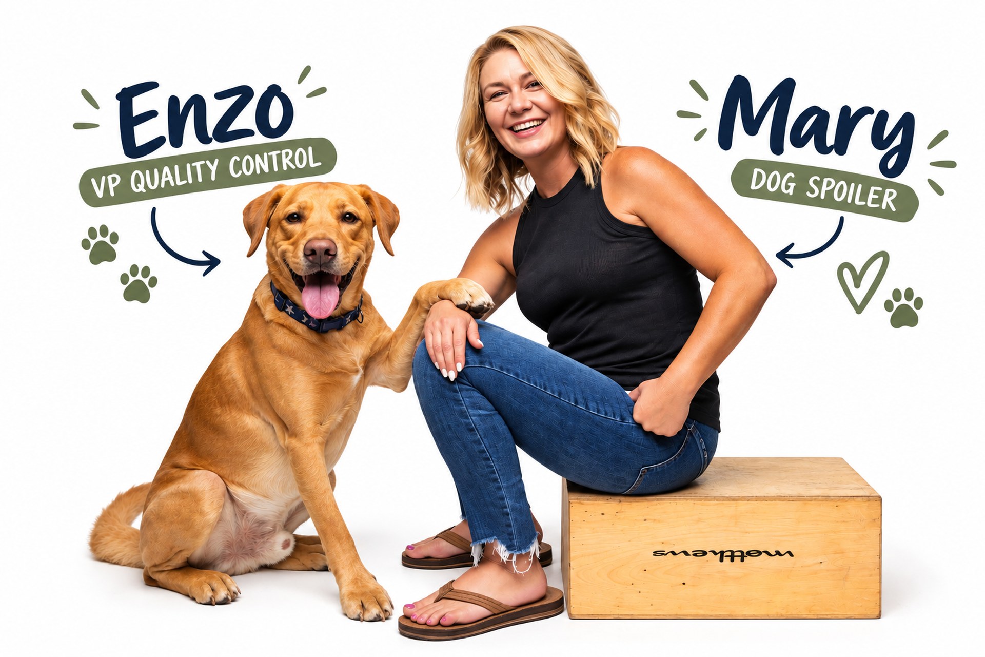 Mary with Enzo, the Pawsitively Paleo taste tester